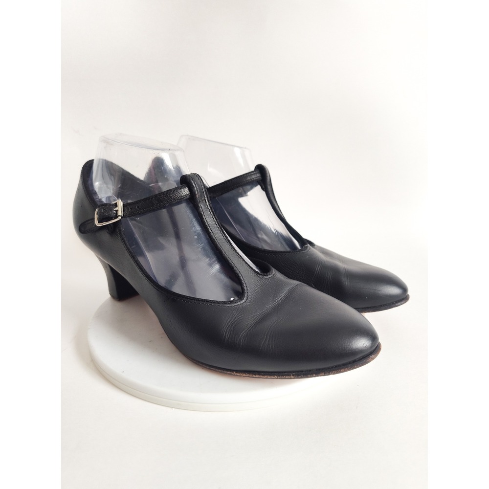 Dance Shoes Size 10 Leather Upper & Sole T-strap Mary Janes Black Salsa Latin